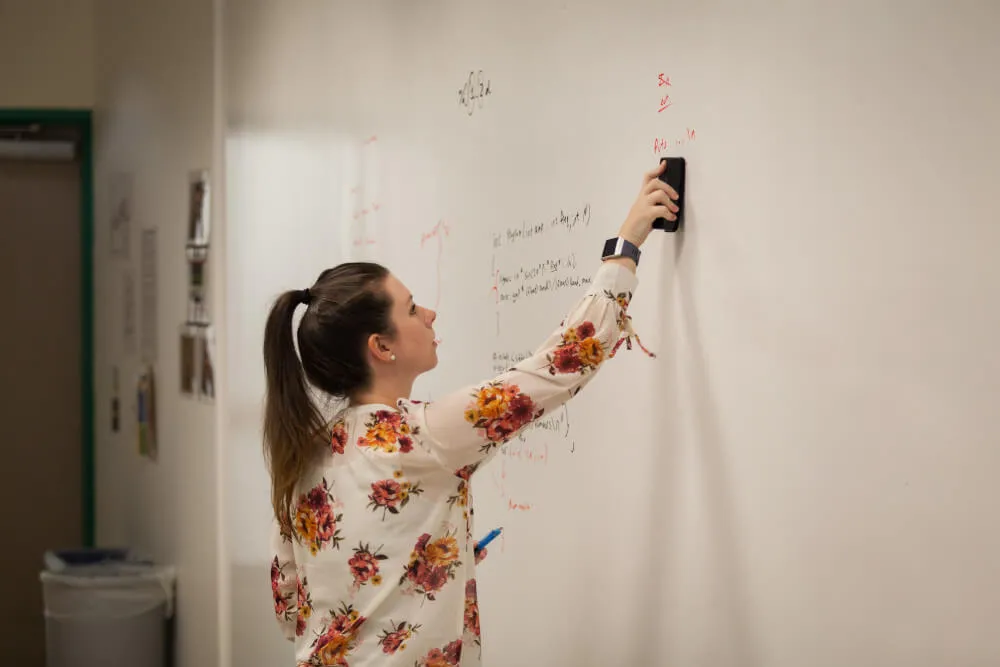 Business: Accounting image of a professor writing on a whiteboard.