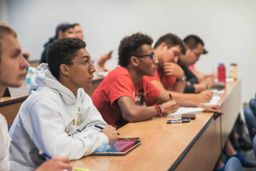 Students listening during a lecture.